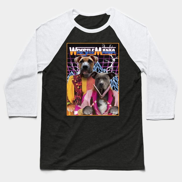 Wrestling Dogs Baseball T-Shirt by Angry Dad Podcast 